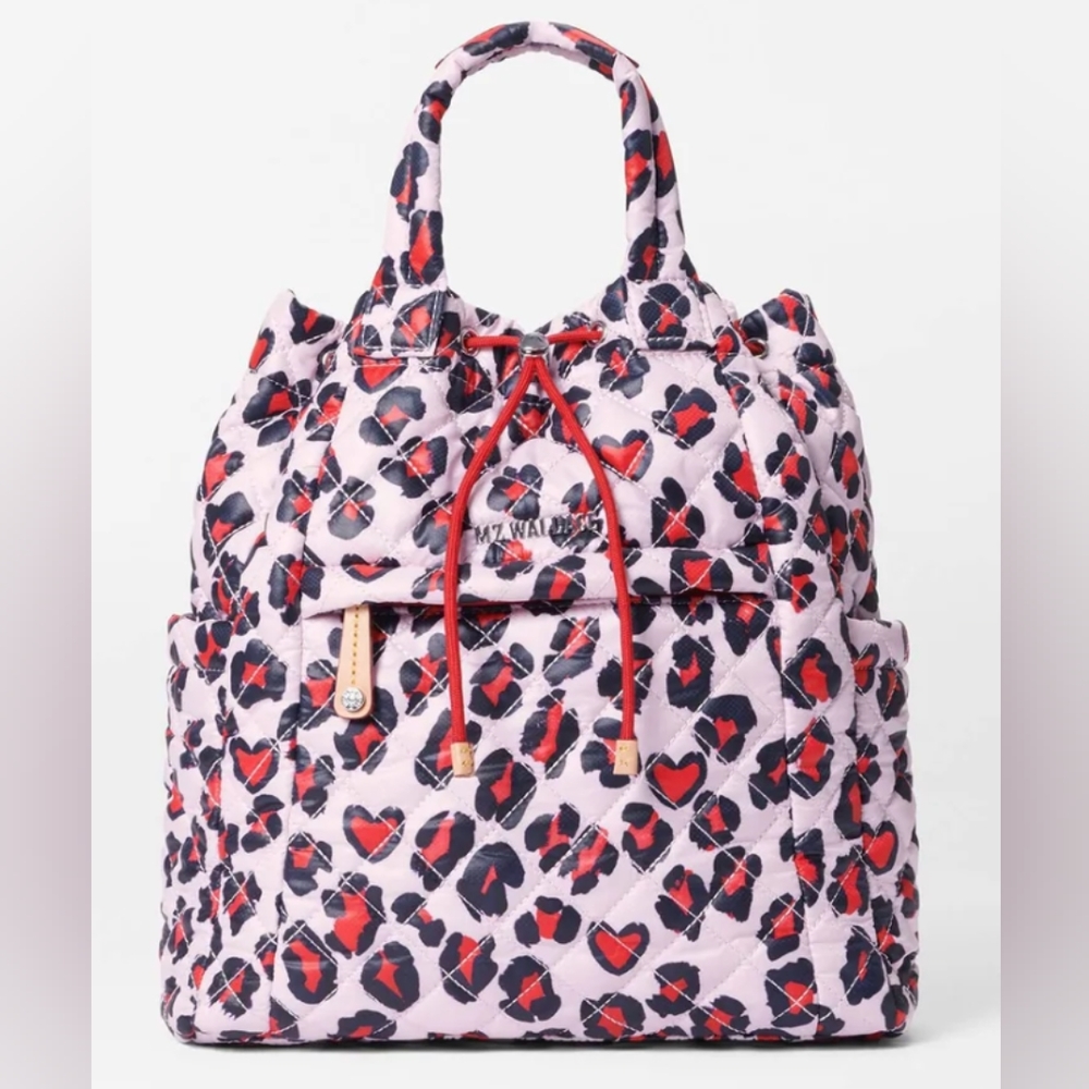 MZ Wallace Small Metro Convertible Backpack Heart Leopard